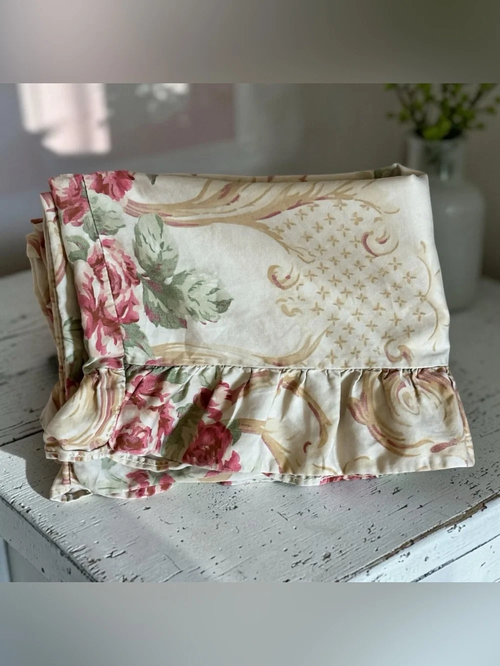2 Ralph Lauren Grosvenor Square Floral Tea Rose Ruffled Pillow Cases Cottagecore